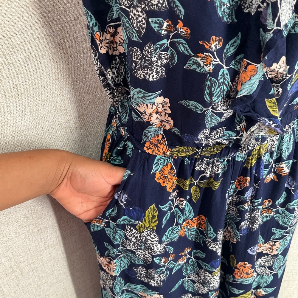 Angie Jumpsuit Women M Navy Floral Strapless Ruffle Bohemian Botanical Romantic - Picture 6 of 15